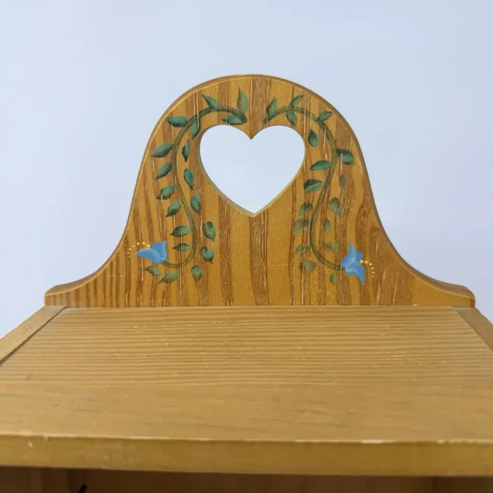 Small Antique Pine Wood Hanging Spice Box With Floral Pattern